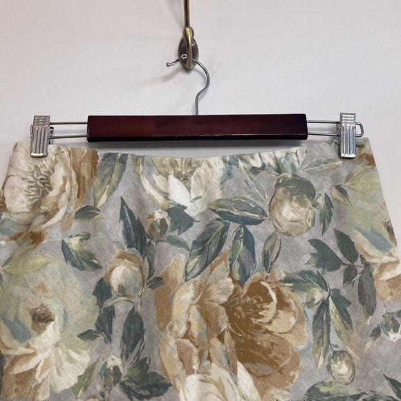 Bryn Walker Skirt Womens Small Gray Tan Floral Linen Knee Length Ruffle Trim - Picture 3 of 10